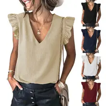 V-Neck Leopard Print Knit Pullover Top Blue White — feature 25
