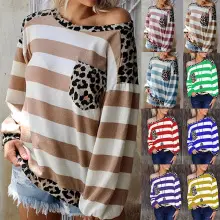 V-Neck Leopard Print Knit Pullover Top Blue White — feature 57