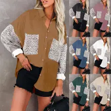 V-Neck Leopard Print Knit Pullover Top Blue White — feature 67