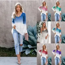 V-Neck Leopard Print Knit Pullover Top Blue White — feature 77