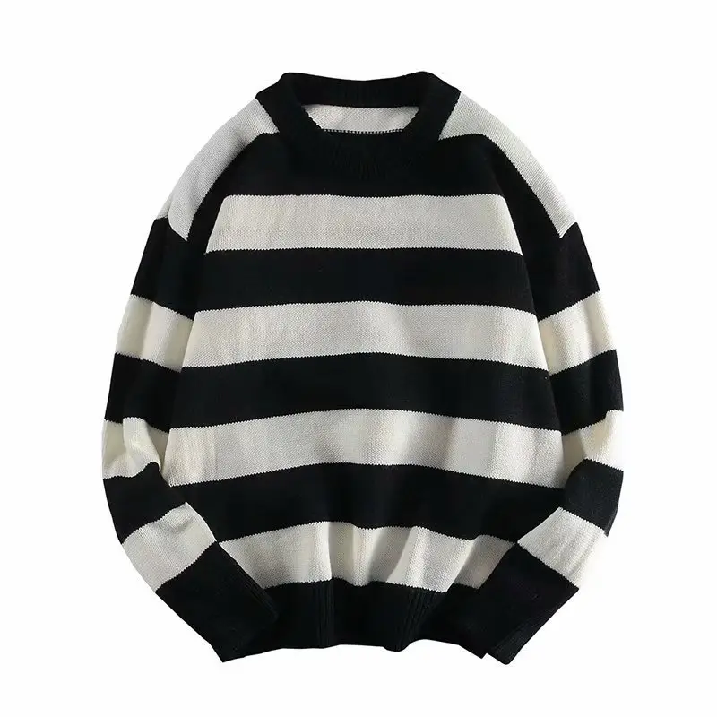 Men's Red White Striped Knit Sweatshirt Winter Casual - Image 2