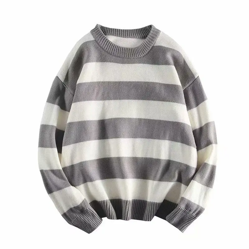 Men's Red White Striped Knit Sweatshirt Winter Casual - Image 5
