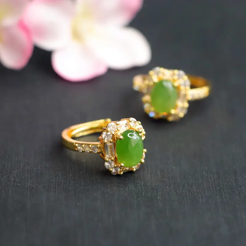 Guan Yu Jade Green Ring with Diamond Set — feature 10