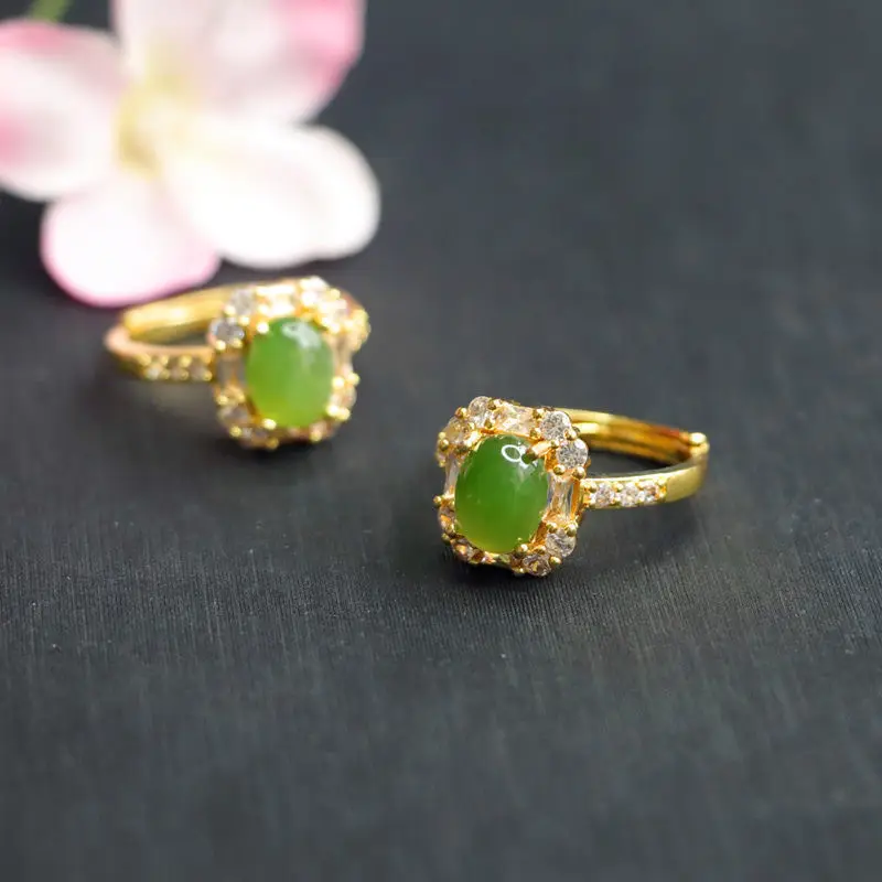 Guan Yu Jade Green Ring with Diamond Set — feature 11