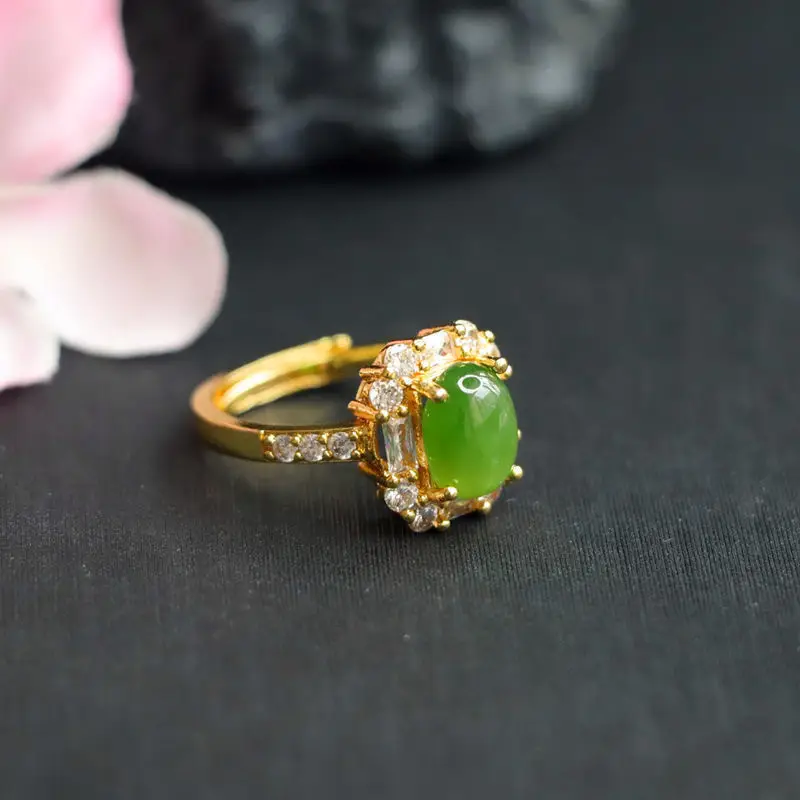 Guan Yu Jade Green Ring with Diamond Set — feature 5