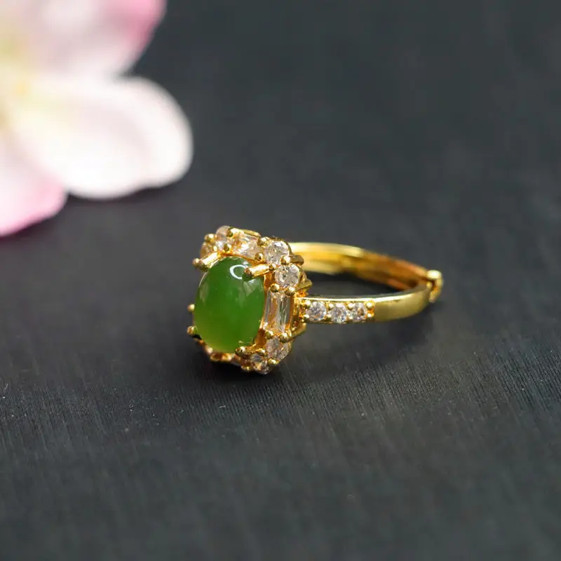 Guan Yu Jade Green Ring with Diamond Set — feature 7