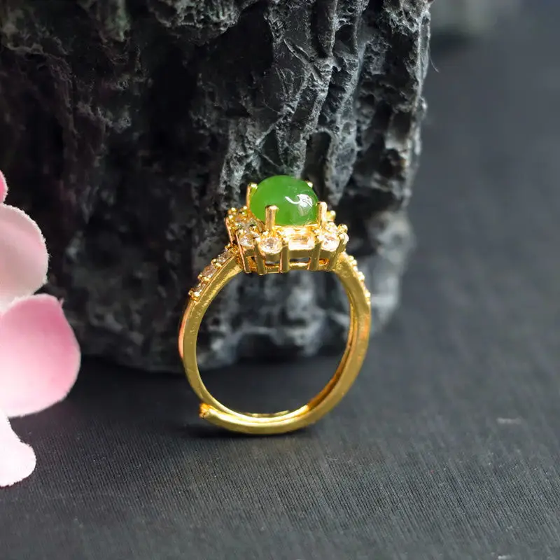 Guan Yu Jade Green Ring with Diamond Set — feature 8
