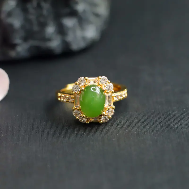 Guan Yu Jade Green Ring with Diamond Set — feature 9