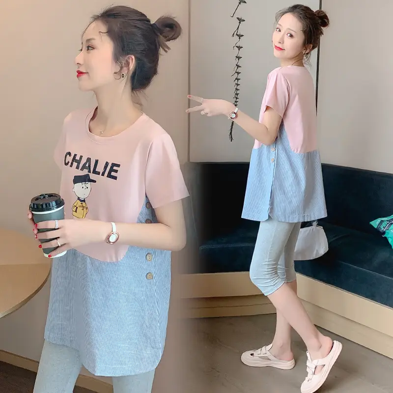 Maternity Summer Top Short Sleeve Two-Piece Set - Image 3