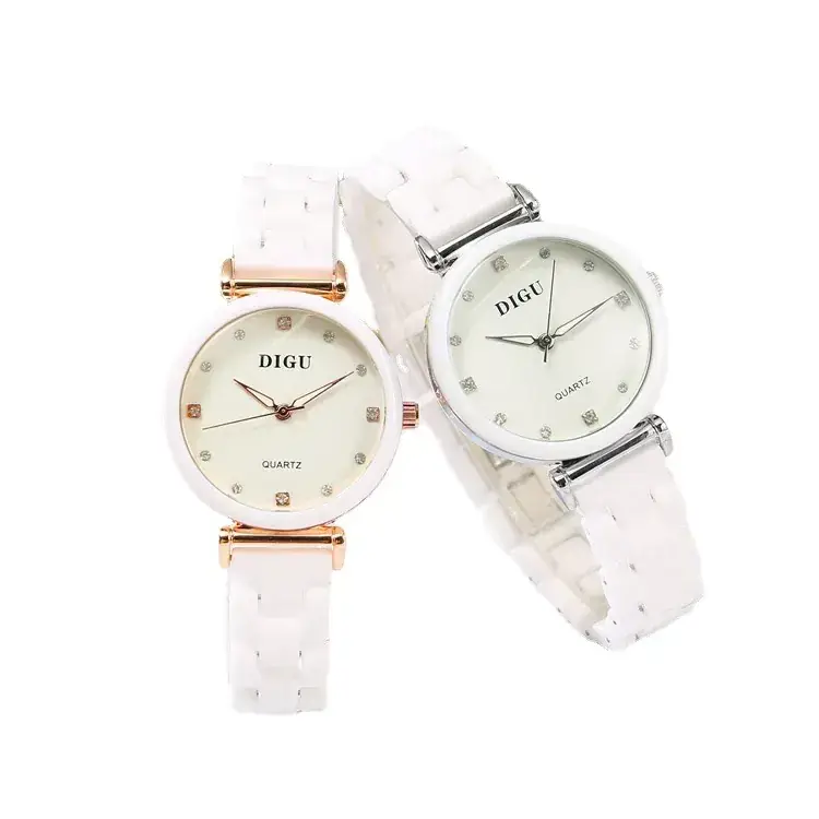 Classic Women's Watch Silver Ceramic White Waterproof