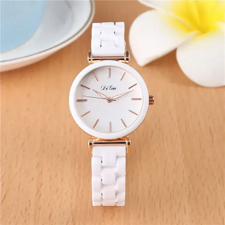 Classic Women's Watch Silver Ceramic White Waterproof