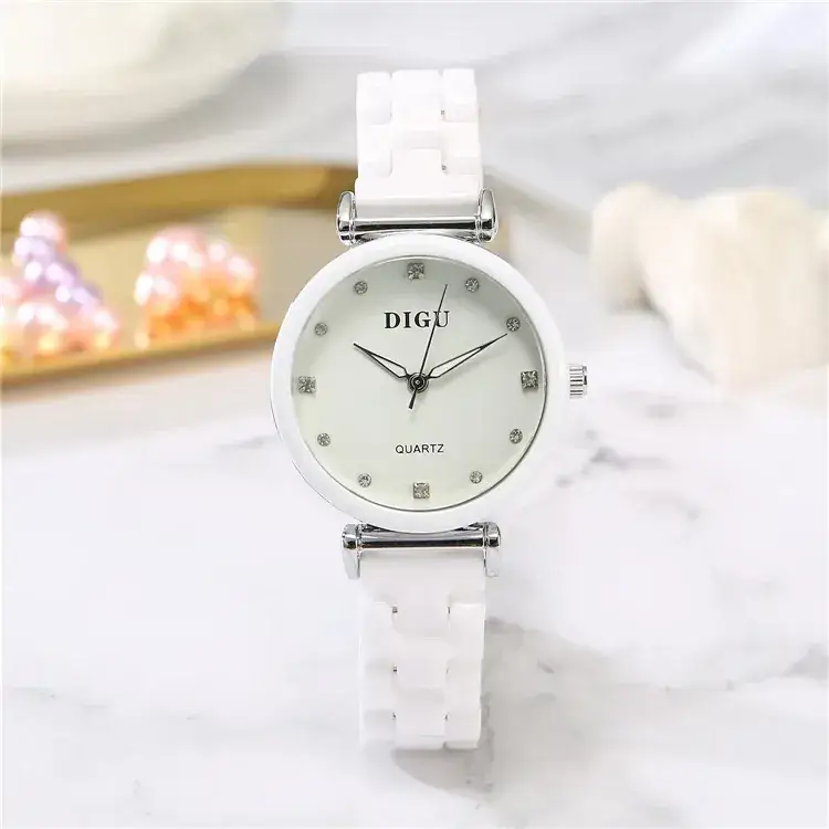 Classic Women's Watch Silver Ceramic White Waterproof