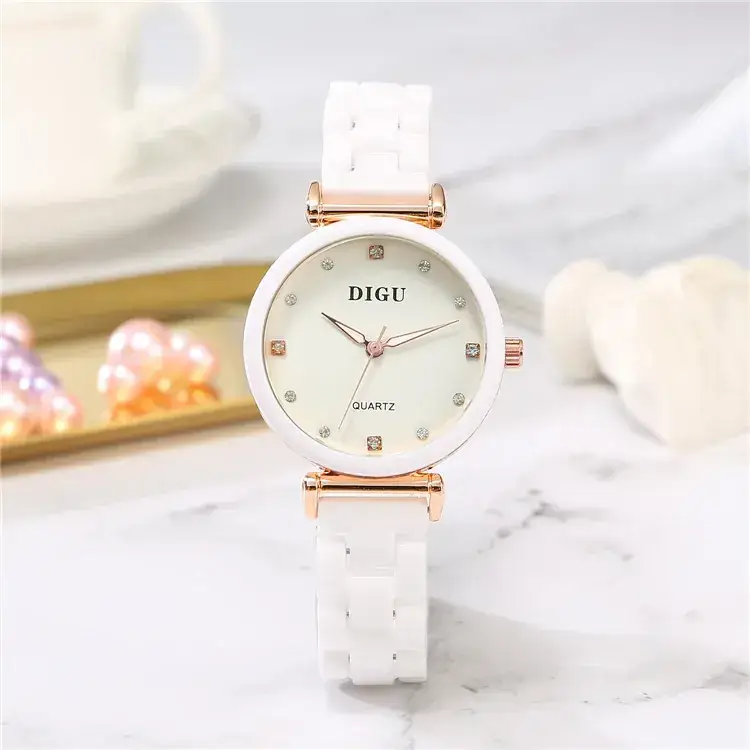 Classic Women's Watch Silver Ceramic White Waterproof