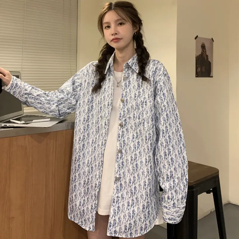 Women's Antique Print Long Sleeve Shirt Spring Autumn Loose Korean Style - Image 2