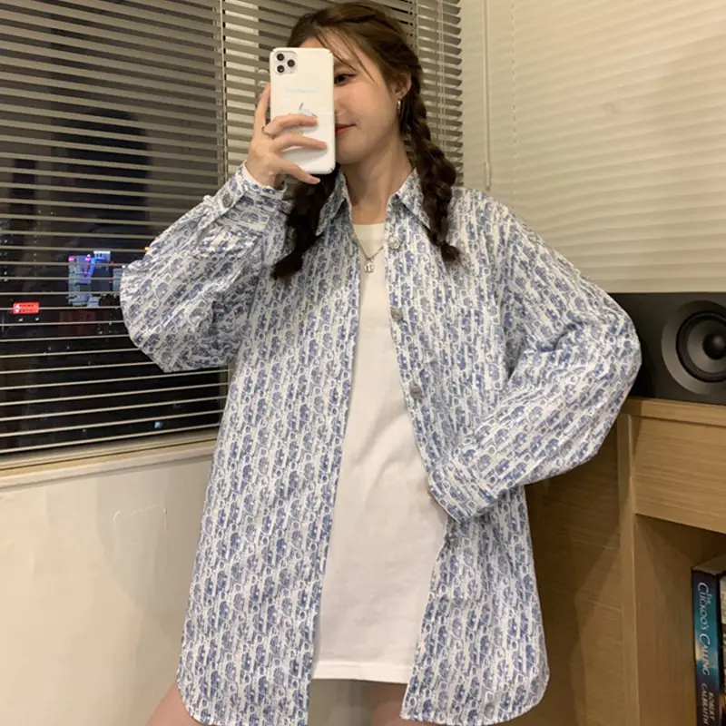 Women's Antique Print Long Sleeve Shirt Spring Autumn Loose Korean Style - Image 3