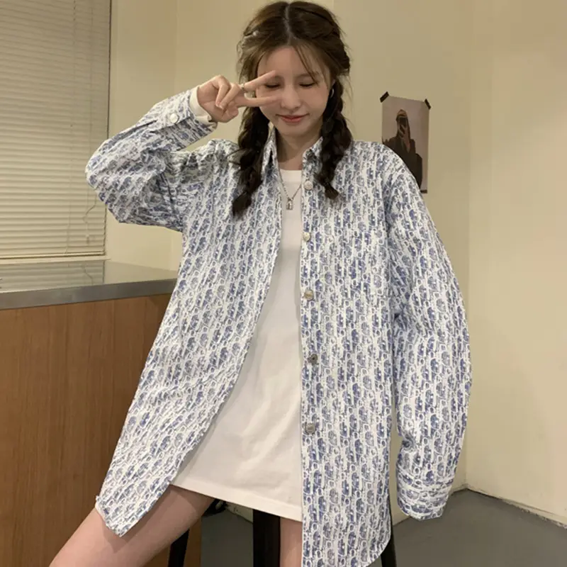 Women's Antique Print Long Sleeve Shirt Spring Autumn Loose Korean Style - Image 4