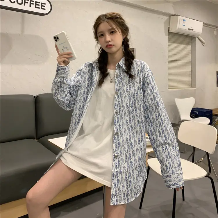 Women's Antique Print Long Sleeve Shirt Spring Autumn Loose Korean Style — feature 10