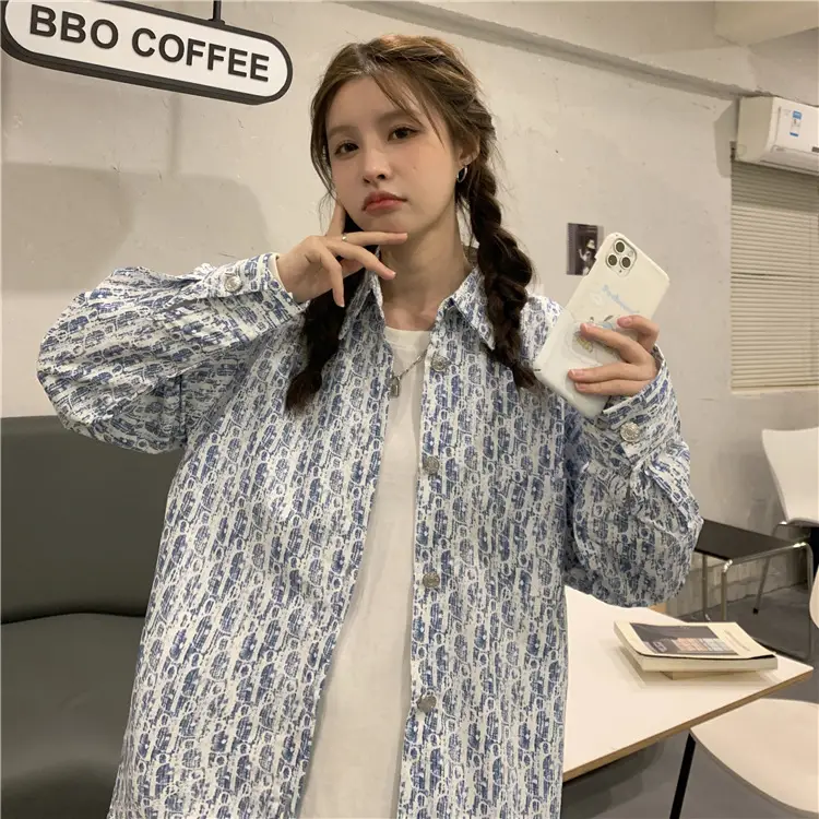 Women's Antique Print Long Sleeve Shirt Spring Autumn Loose Korean Style — feature 11