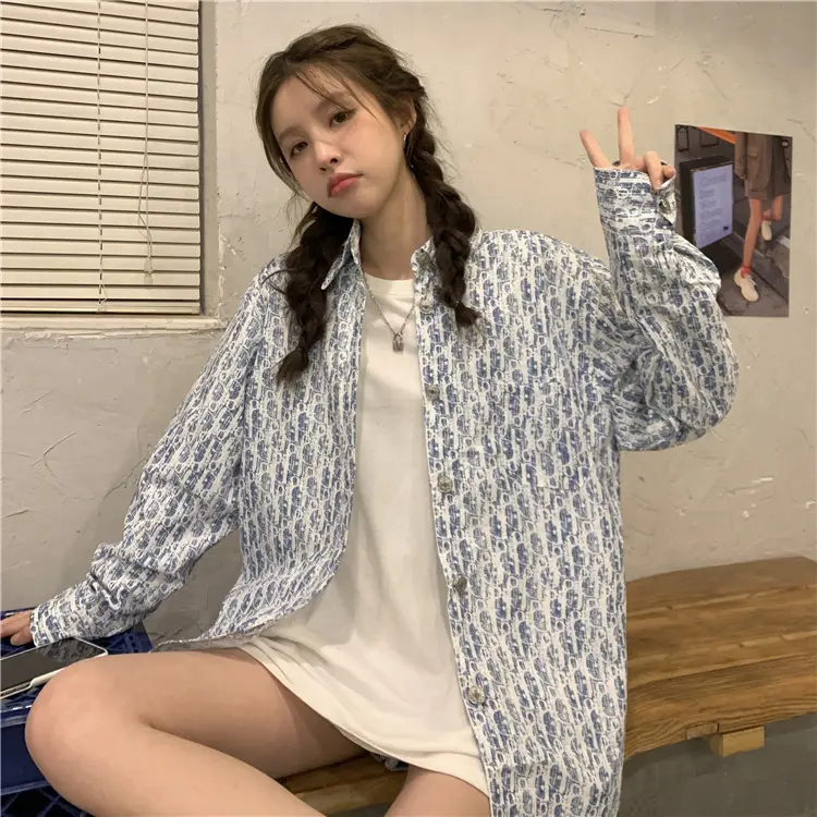 Women's Antique Print Long Sleeve Shirt Spring Autumn Loose Korean Style — feature 12
