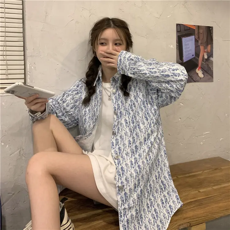Women's Antique Print Long Sleeve Shirt Spring Autumn Loose Korean Style — feature 13