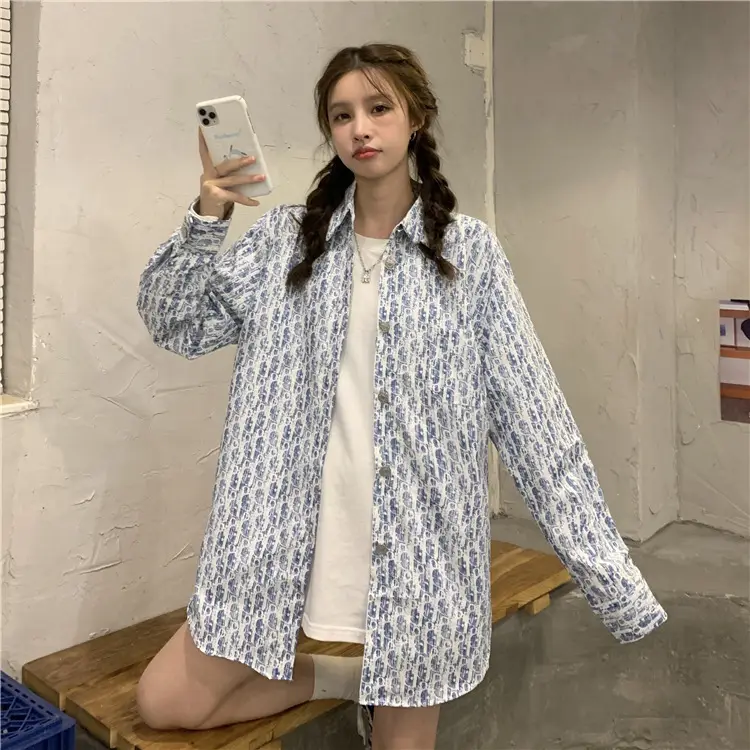 Women's Antique Print Long Sleeve Shirt Spring Autumn Loose Korean Style — feature 14