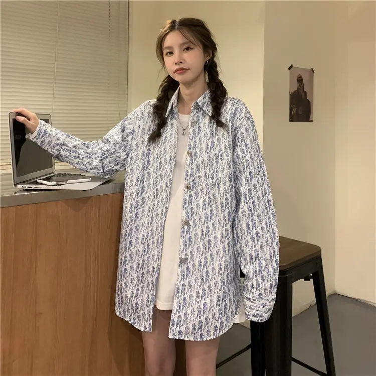 Women's Antique Print Long Sleeve Shirt Spring Autumn Loose Korean Style — feature 2