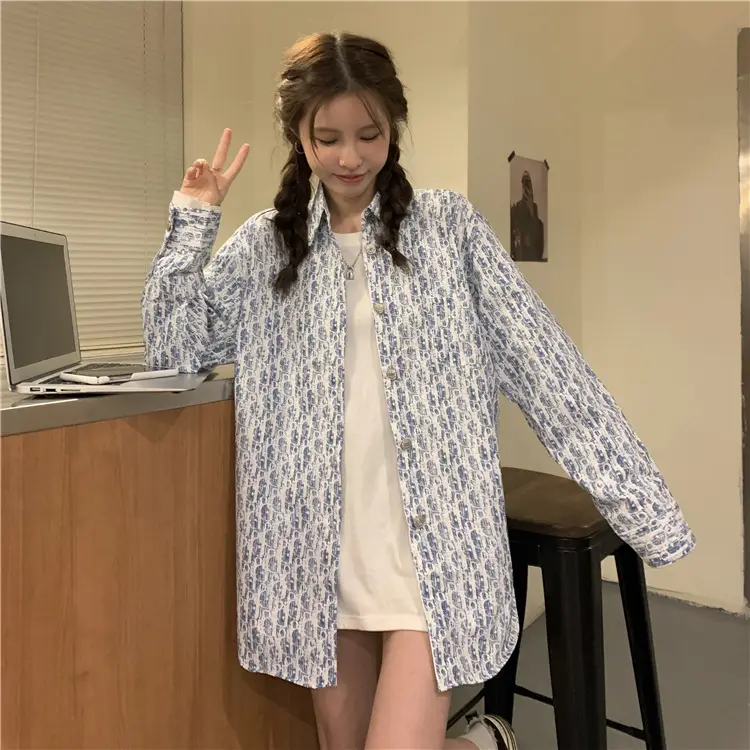 Women's Antique Print Long Sleeve Shirt Spring Autumn Loose Korean Style — feature 3