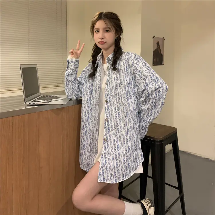 Women's Antique Print Long Sleeve Shirt Spring Autumn Loose Korean Style — feature 5