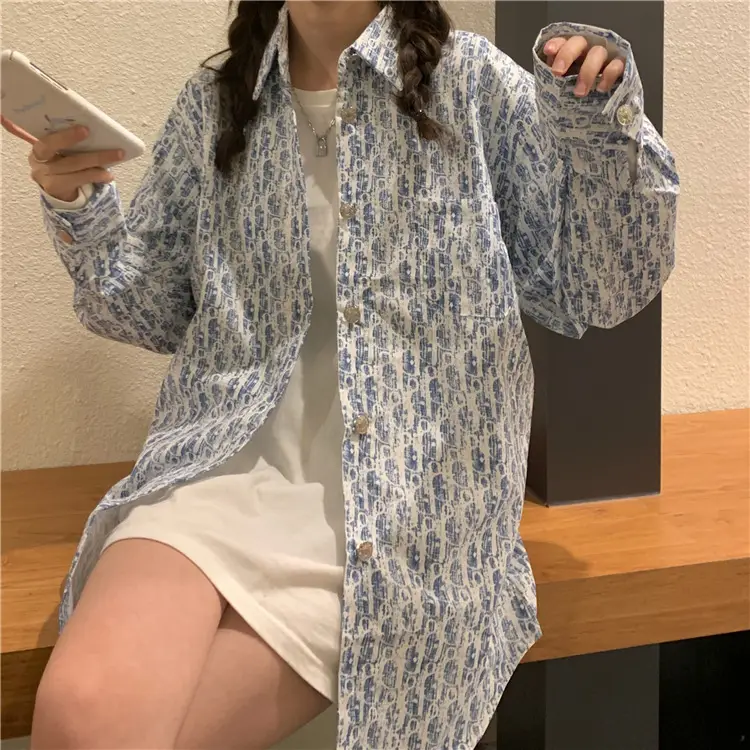 Women's Antique Print Long Sleeve Shirt Spring Autumn Loose Korean Style — feature 6