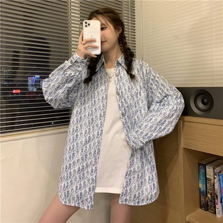Women's Antique Print Long Sleeve Shirt Spring Autumn Loose Korean Style — feature 9