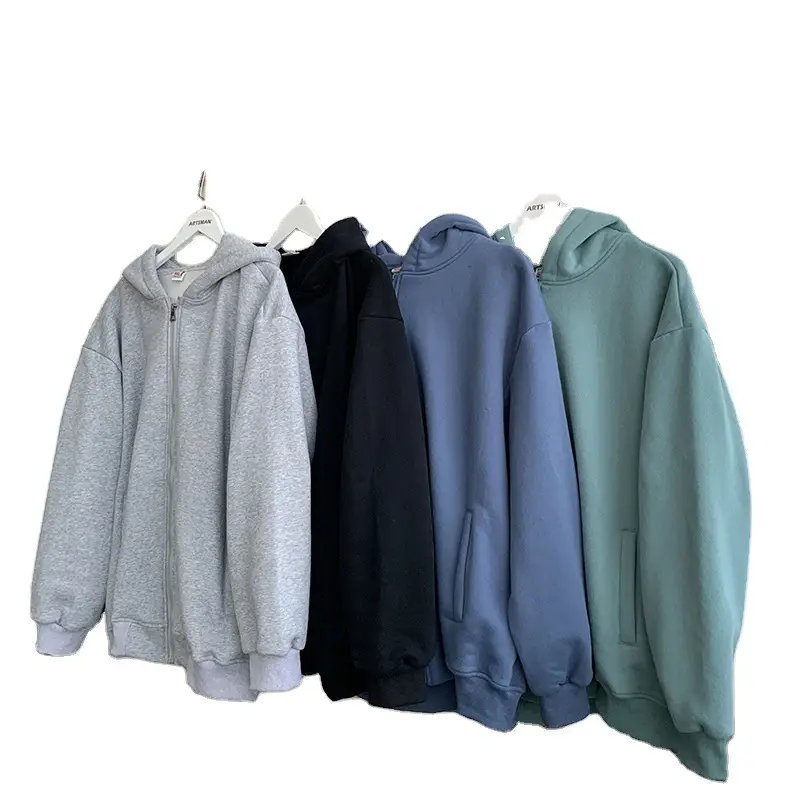 Men Fleece Zipper Hoodie Black Winter Warm - Image 8