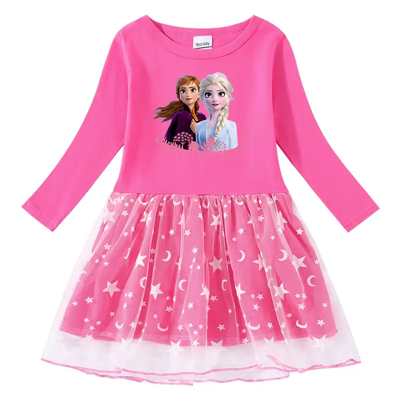 2023 Cotton Princess Dress for Girls Blue Star Moon Design - Image 4