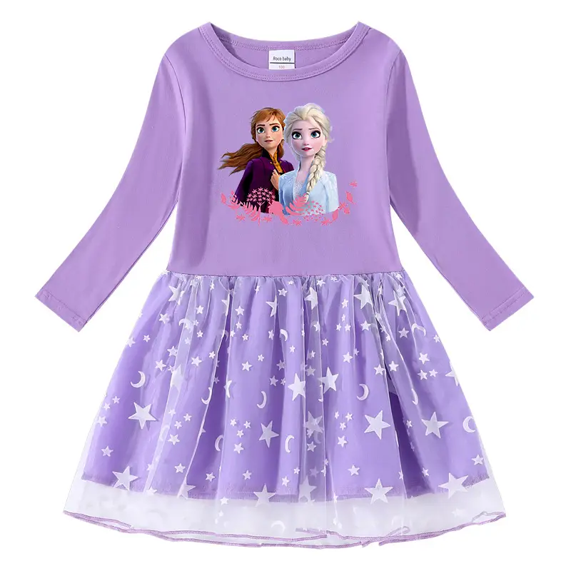 2023 Cotton Princess Dress for Girls Blue Star Moon Design - Image 2