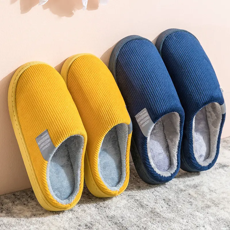 Women's Cotton Furry Slippers Yellow Blue Winter Warm Indoor Non-Slip
