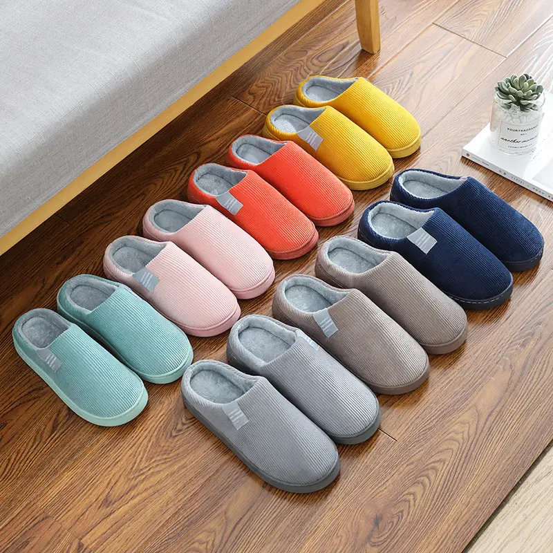 Women's Cotton Furry Slippers Yellow Blue Winter Warm Indoor Non-Slip