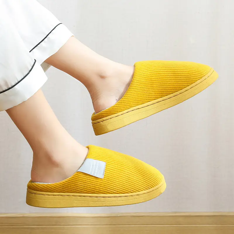 Women's Cotton Furry Slippers Yellow Blue Winter Warm Indoor Non-Slip