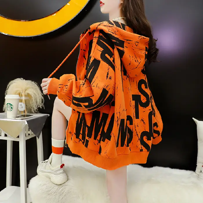 Women Hooded Sweatshirt Jacket Letter Print Autumn Wear - Image 2