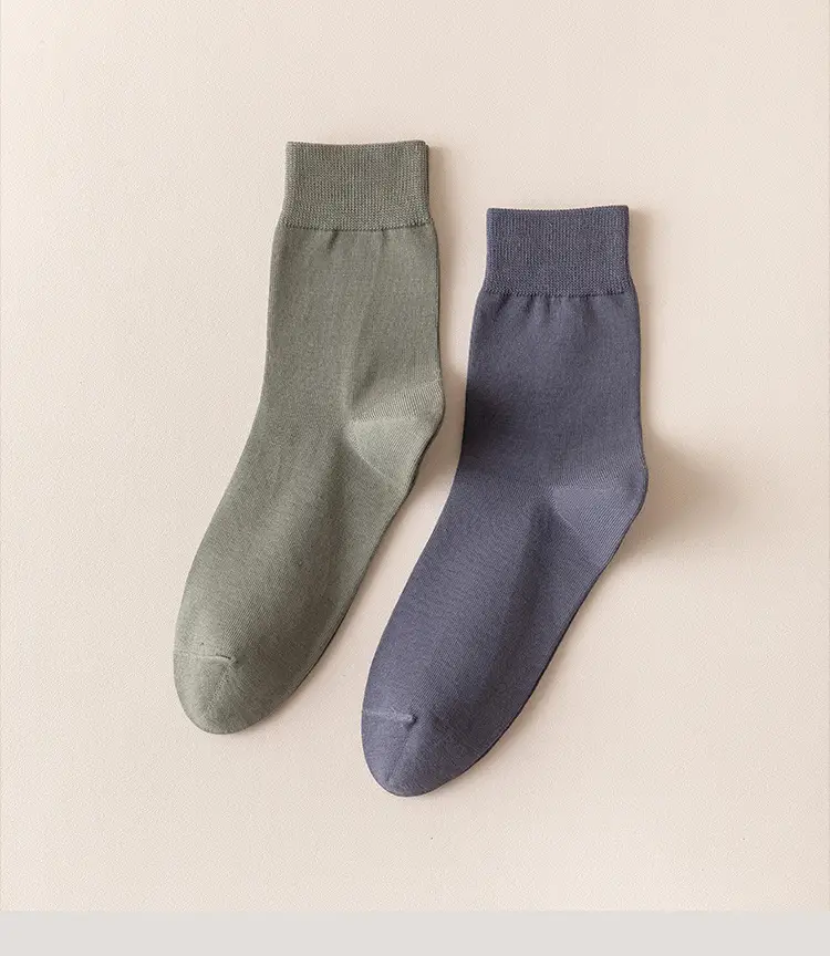 Men's Socks Middle Tube Solid Color Australian Cotton Socks Men's Thick Needle Drawn Commercial Combed Cotton Socks Handmade for Eyes — feature 16