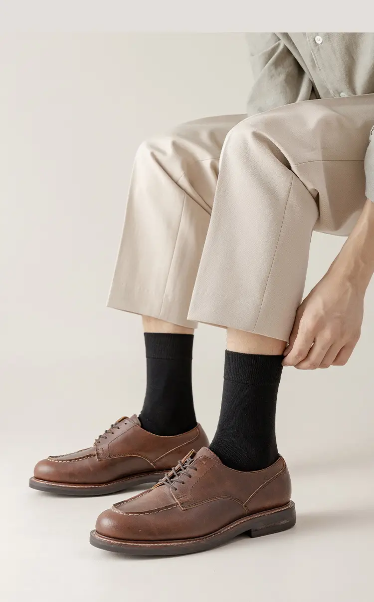 Men's Socks Middle Tube Solid Color Australian Cotton Socks Men's Thick Needle Drawn Commercial Combed Cotton Socks Handmade for Eyes — feature 19