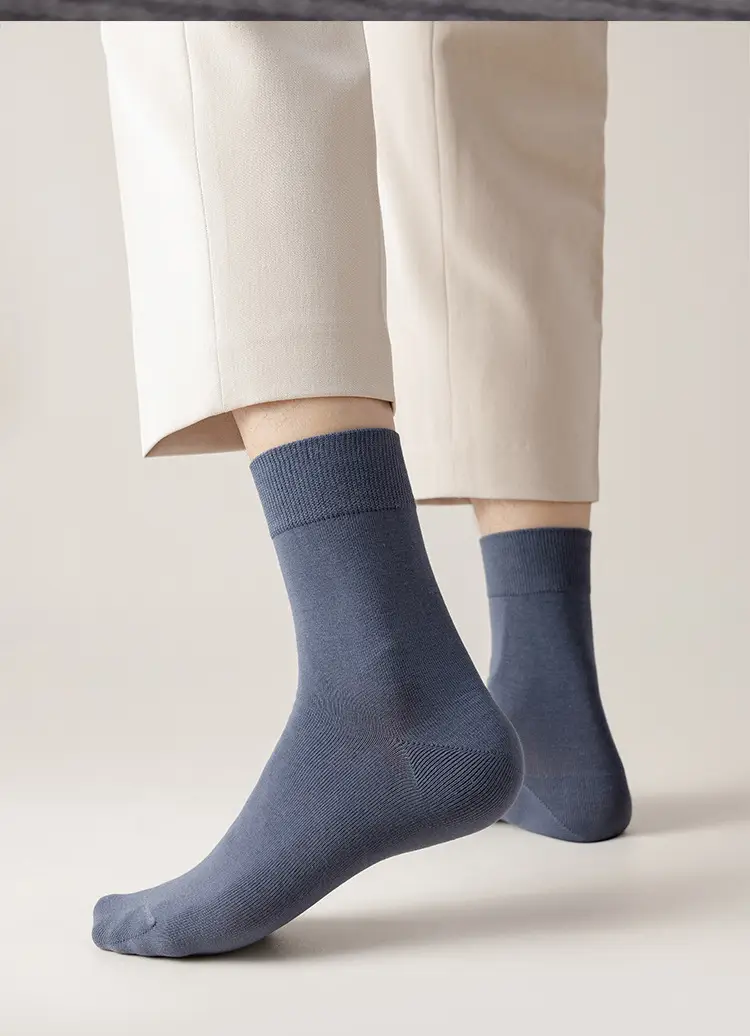 Men's Socks Middle Tube Solid Color Australian Cotton Socks Men's Thick Needle Drawn Commercial Combed Cotton Socks Handmade for Eyes — feature 5