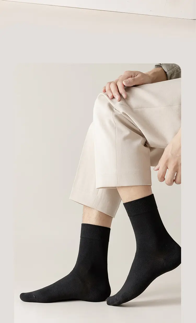 Men's Socks Middle Tube Solid Color Australian Cotton Socks Men's Thick Needle Drawn Commercial Combed Cotton Socks Handmade for Eyes — feature 7