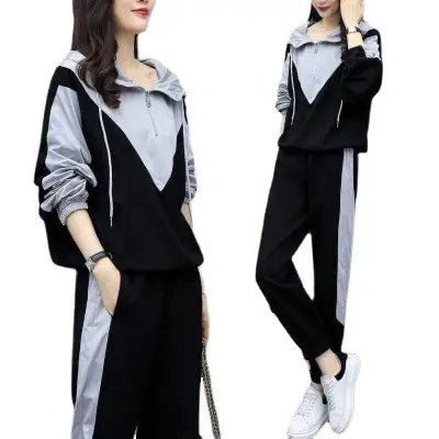 Women Hooded Track Suit Black Grey Plus Size 2024