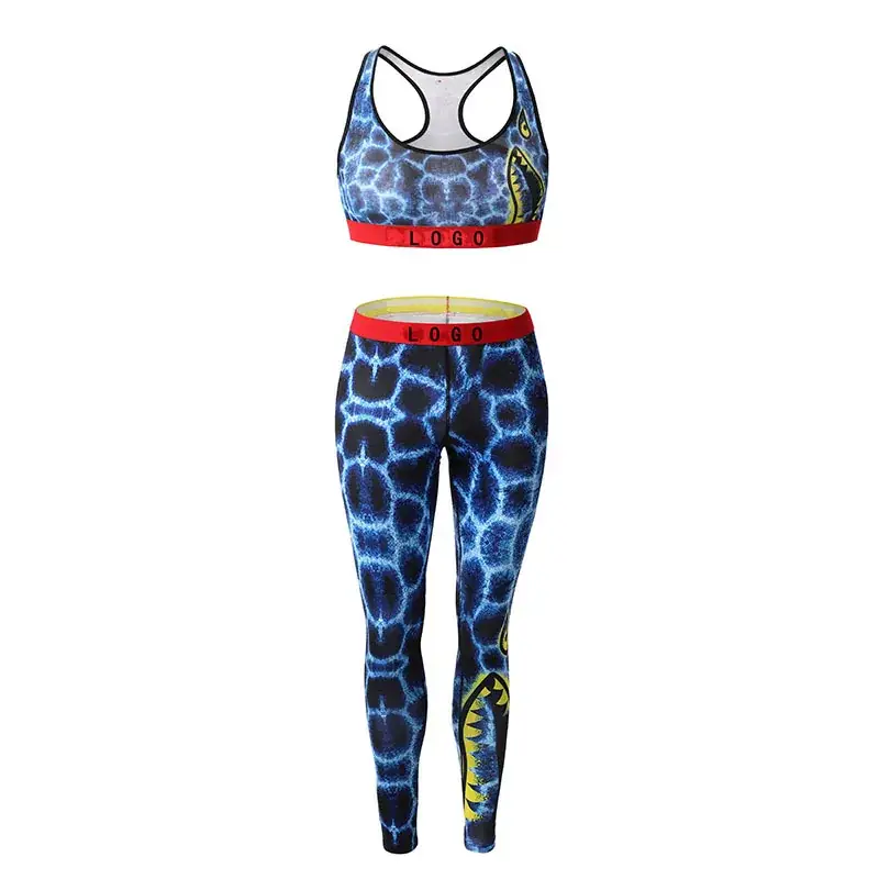 Women's Printed Yoga Bra Suit with Elastic Waistband
