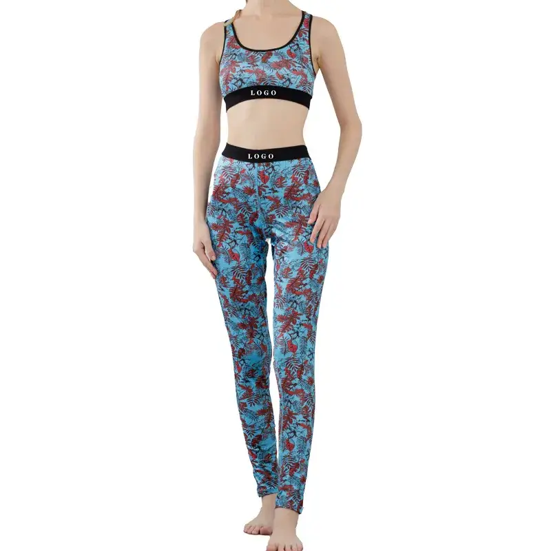 Women's Printed Yoga Bra Suit with Elastic Waistband