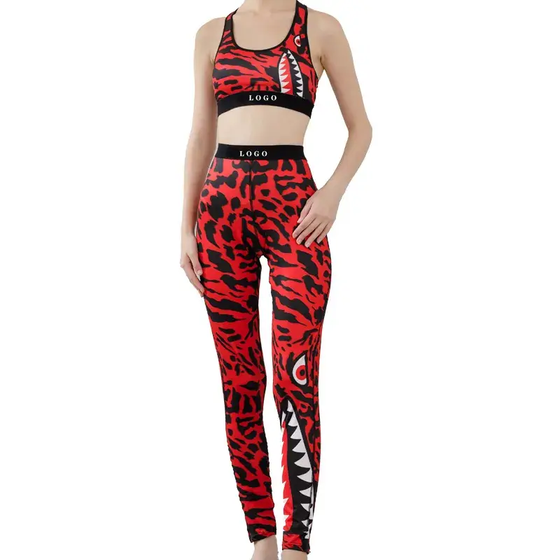 Women's Printed Yoga Bra Suit with Elastic Waistband