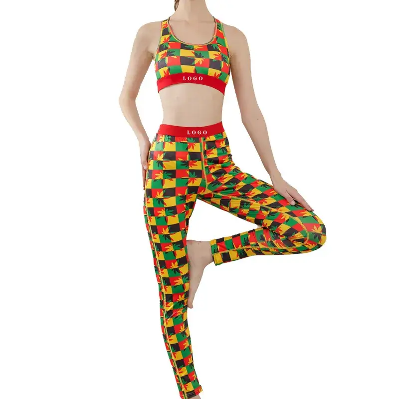 Women's Printed Yoga Bra Suit with Elastic Waistband
