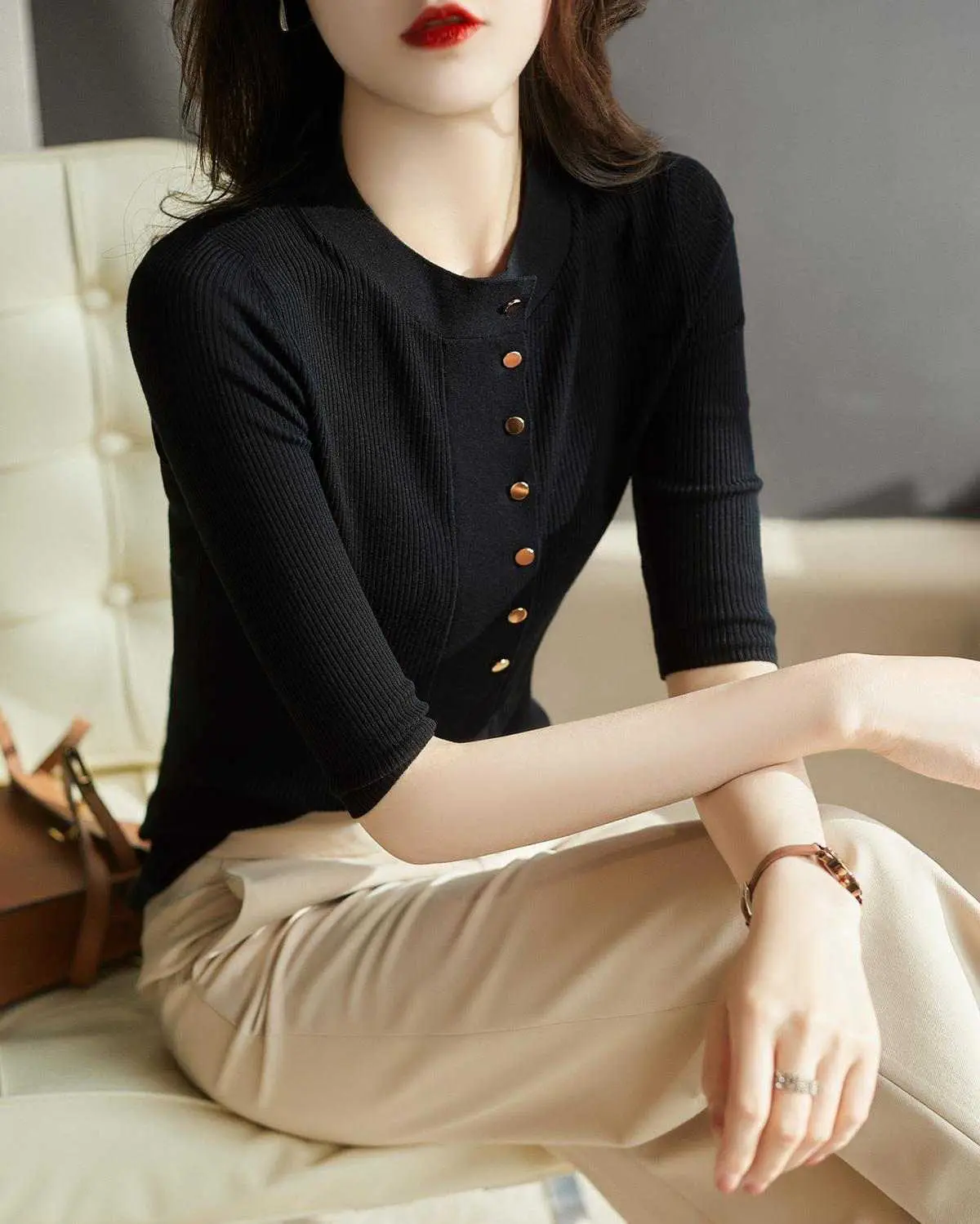 Women's New Spring Sweater with Button Front — feature 3
