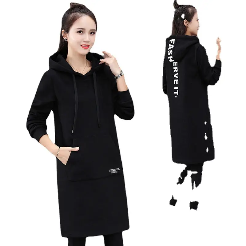 Women Green Hooded Sweatshirt Mid-Length Winter Warm - Image 6