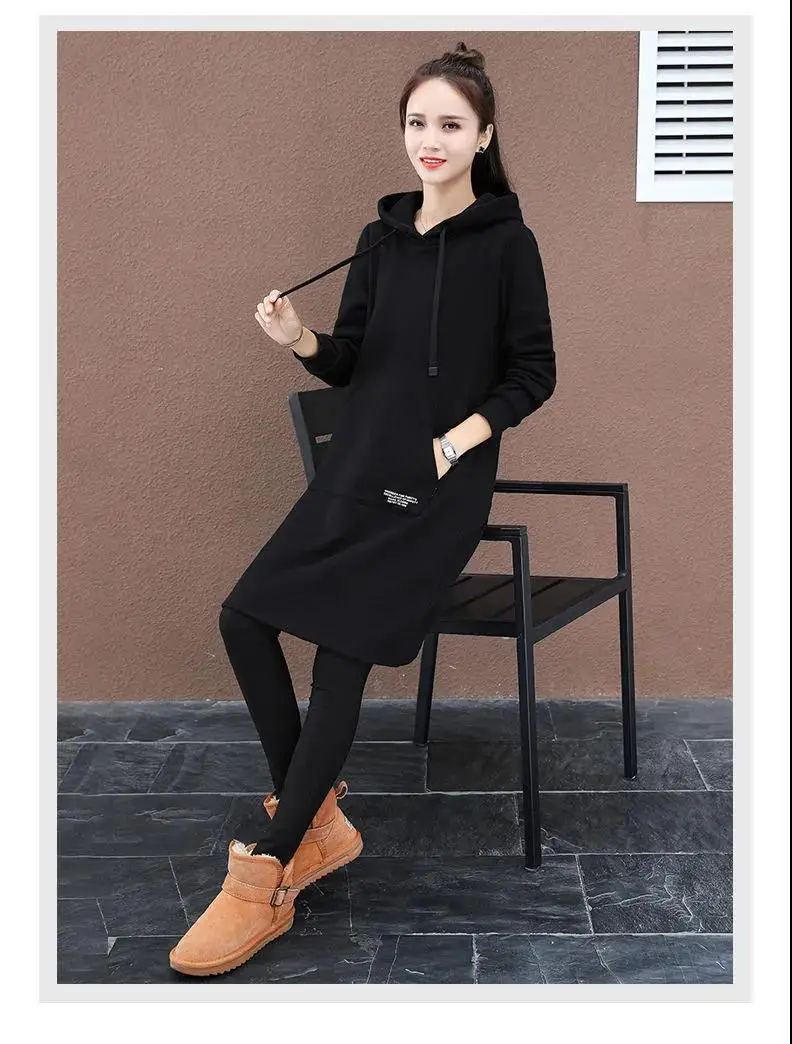 Women Green Hooded Sweatshirt Mid-Length Winter Warm — feature 12