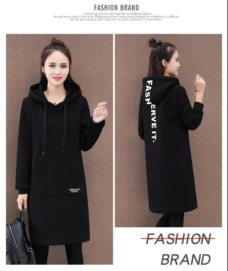 Women Green Hooded Sweatshirt Mid-Length Winter Warm — feature 13